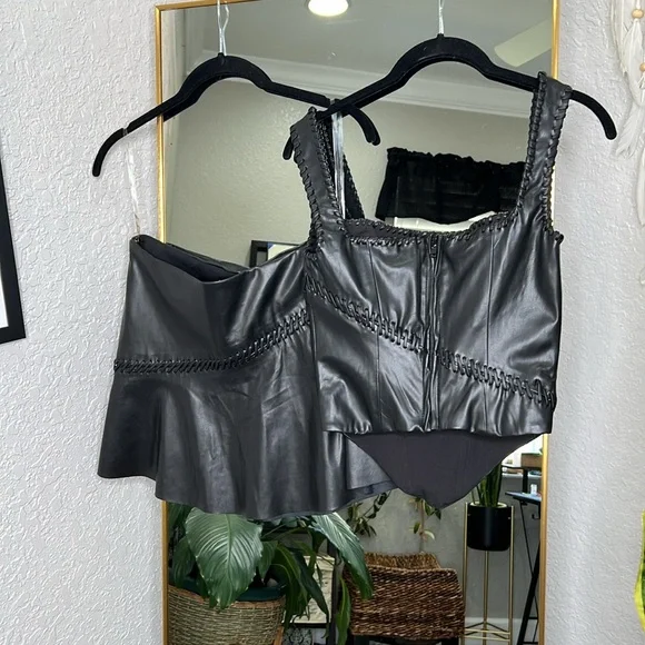 HOUSE OF CB Leonie & Nova Black Vegan Leather Mini Skirt Set NWOT